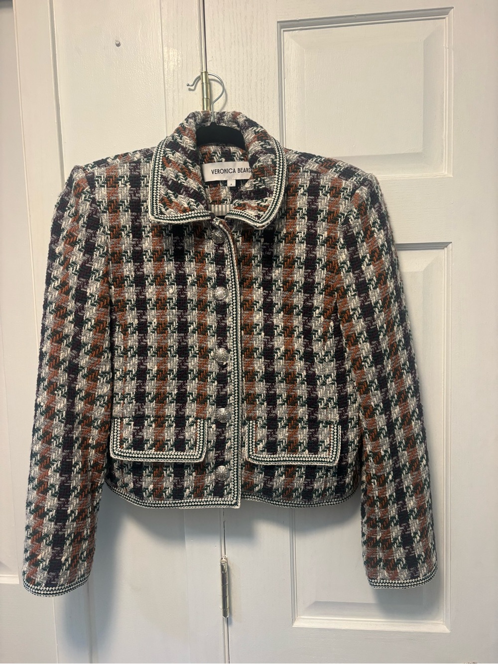 Veronica Beard Cropped Multi-Color Tweed Jacket with Contrast Trim - Picture 2 of 8